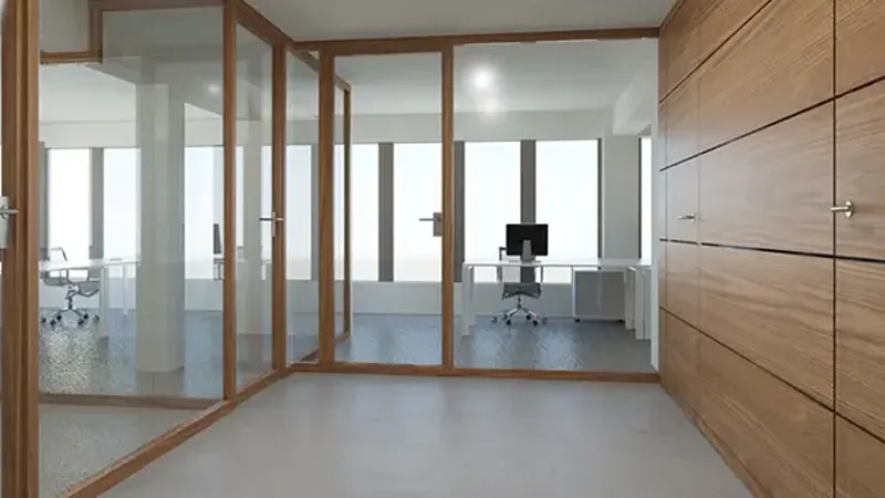 پارتیشن شیشه ای با قاب ام دی اف