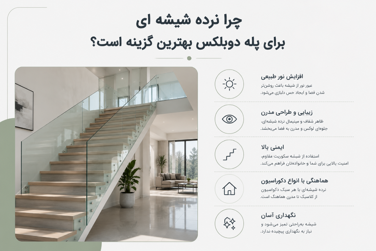 چرا نرده شیشه ای برای پله دوبلکس بهترین گزینه است؟