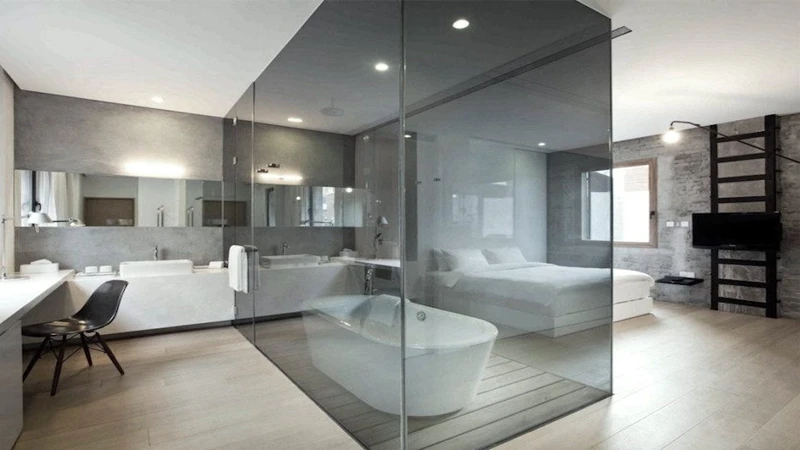 ایده برای اجرای حمام شیشه ای در اتاق خواب