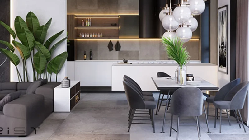 چیدمان مبل و میز ناهار خوری به صورت متقارن: