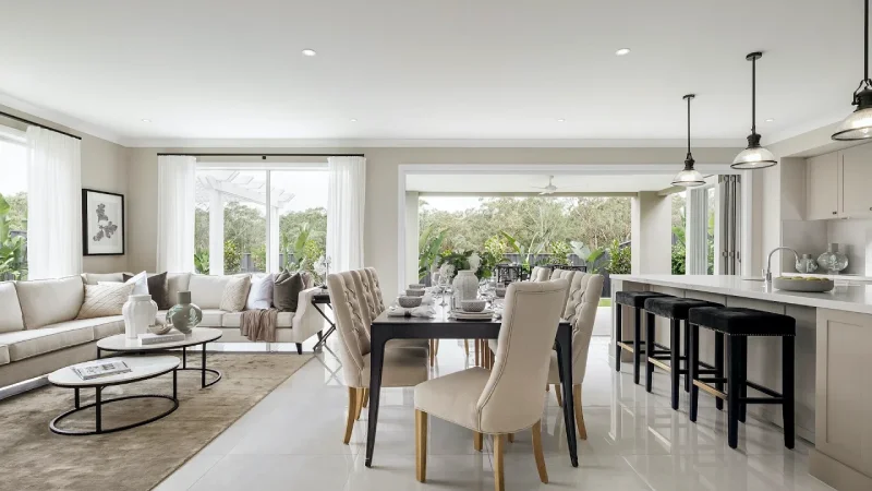 چیدمان میز ناهار خوری با تقسیم فضای مختلف