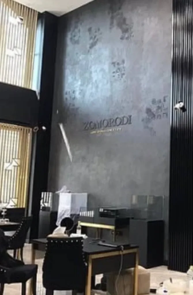 Concrete design microcement with stencil of Zomerudi restaurant Saadat Abad